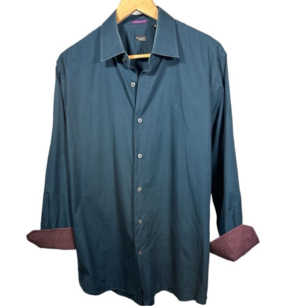 PAUL SMITH Men's Cotton Tailored Fit Long Sleeve Button Down Shirt Blue Size 17